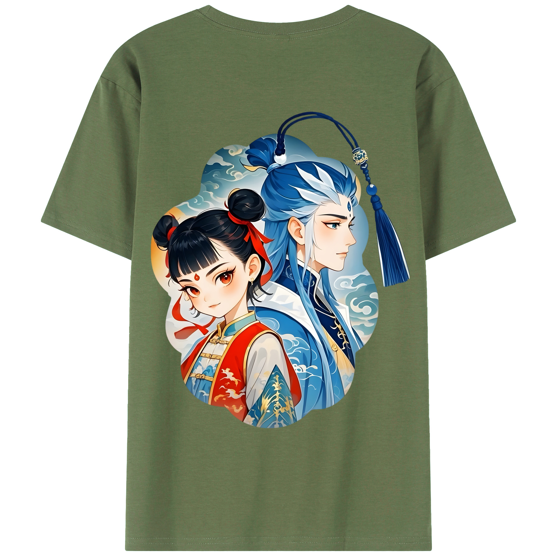 （画像用） Ne Zha 2 ナタ 魔童の大暴れ 綿100％ メンズ半袖Tシャツ（バックプリント） 通気性